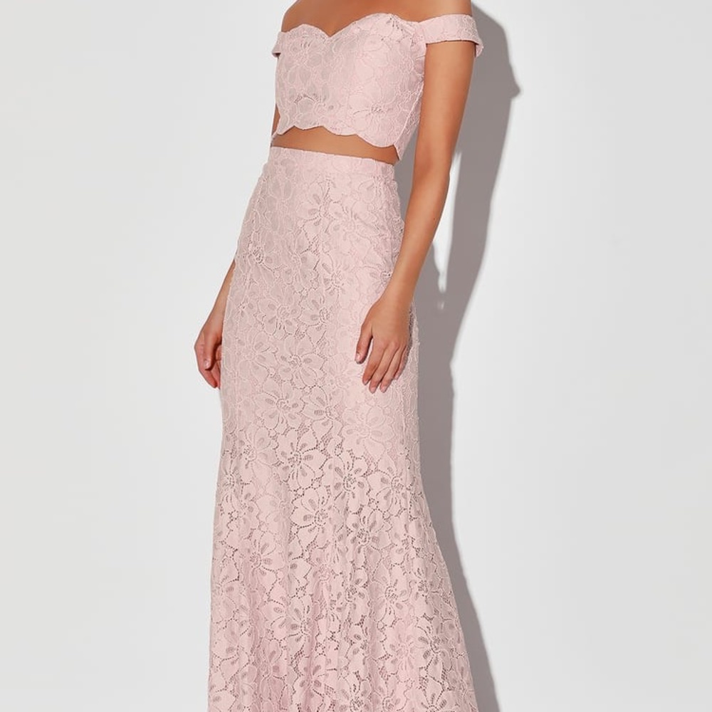 NWT Lulu's Pink Lace Off Shoulder Two-Piece Dress